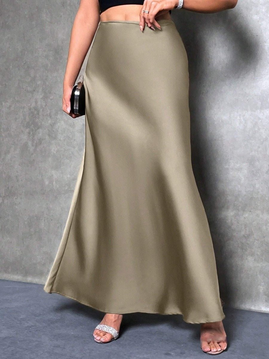 satin skirt spring and summer new simple imitation silk long skirt women's clothing - Negative Apparel