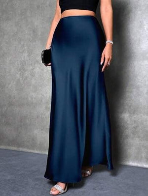 satin skirt spring and summer new simple imitation silk long skirt women's clothing - Negative Apparel