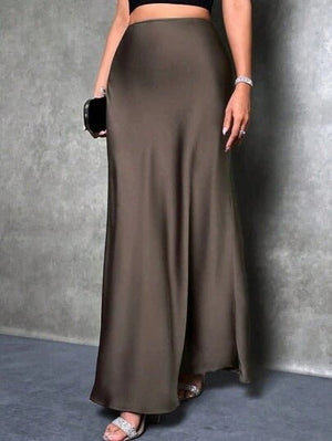 satin skirt spring and summer new simple imitation silk long skirt women's clothing - Negative Apparel