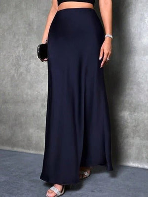 satin skirt spring and summer new simple imitation silk long skirt women's clothing - Negative Apparel