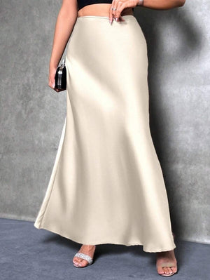 satin skirt spring and summer new simple imitation silk long skirt women's clothing - Negative Apparel