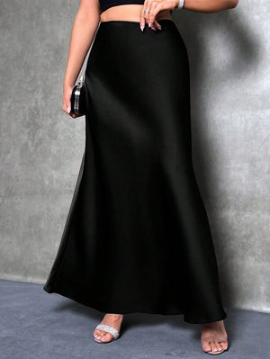 satin skirt spring and summer new simple imitation silk long skirt women's clothing - Negative Apparel