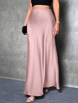 satin skirt spring and summer new simple imitation silk long skirt women's clothing - Negative Apparel
