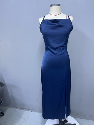 Satin suspender dress slit lace sxy mid - length dress - Negative Apparel