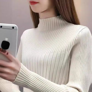 Semi - turtleneck bottoming sweater women's autumn and winter new foreign style slim - fitting inner and outer wear medium neck knitted sweater long - sleeved top - Negative Apparel
