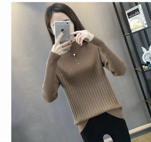 Semi - turtleneck bottoming sweater women's autumn and winter new foreign style slim - fitting inner and outer wear medium neck knitted sweater long - sleeved top - Negative Apparel