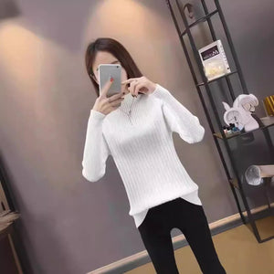 Semi - turtleneck bottoming sweater women's autumn and winter new foreign style slim - fitting inner and outer wear medium neck knitted sweater long - sleeved top - Negative Apparel