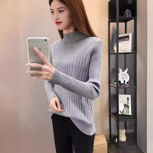 Semi - turtleneck bottoming sweater women's autumn and winter new foreign style slim - fitting inner and outer wear medium neck knitted sweater long - sleeved top - Negative Apparel