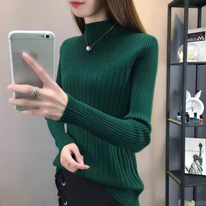 Semi - turtleneck bottoming sweater women's autumn and winter new foreign style slim - fitting inner and outer wear medium neck knitted sweater long - sleeved top - Negative Apparel