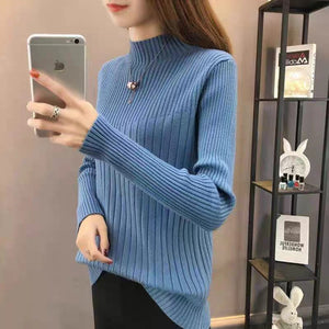 Semi - turtleneck bottoming sweater women's autumn and winter new foreign style slim - fitting inner and outer wear medium neck knitted sweater long - sleeved top - Negative Apparel