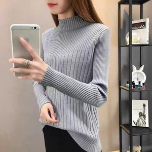 Semi - turtleneck bottoming sweater women's autumn and winter new foreign style slim - fitting inner and outer wear medium neck knitted sweater long - sleeved top - Negative Apparel