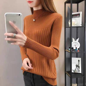 Semi - turtleneck bottoming sweater women's autumn and winter new foreign style slim - fitting inner and outer wear medium neck knitted sweater long - sleeved top - Negative Apparel