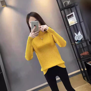 Semi - turtleneck bottoming sweater women's autumn and winter new foreign style slim - fitting inner and outer wear medium neck knitted sweater long - sleeved top - Negative Apparel