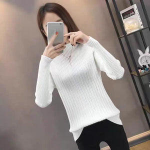Semi - turtleneck bottoming sweater women's autumn and winter new foreign style slim - fitting inner and outer wear medium neck knitted sweater long - sleeved top - Negative Apparel