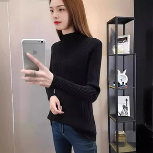 Semi - turtleneck bottoming sweater women's autumn and winter new foreign style slim - fitting inner and outer wear medium neck knitted sweater long - sleeved top - Negative Apparel