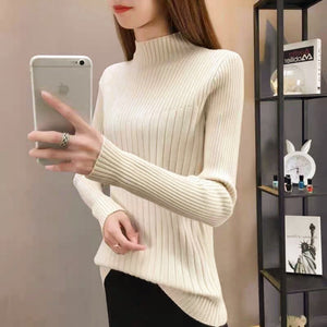 Semi - turtleneck bottoming sweater women's autumn and winter new foreign style slim - fitting inner and outer wear medium neck knitted sweater long - sleeved top - Negative Apparel