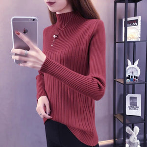 Semi - turtleneck bottoming sweater women's autumn and winter new foreign style slim - fitting inner and outer wear medium neck knitted sweater long - sleeved top - Negative Apparel