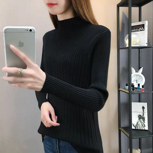 Semi - turtleneck bottoming sweater women's autumn and winter new foreign style slim - fitting inner and outer wear medium neck knitted sweater long - sleeved top - Negative Apparel