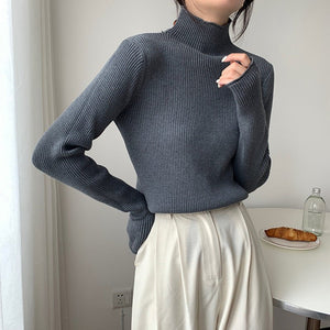 Semi - turtleneck crimped bottoming shirt women's autumn and winter Korean version 2024 new slim - fitting and thin simple - style knitted long - sleeved top - Negative Apparel