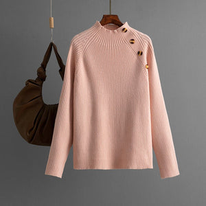 Semi - turtleneck solid color button design bottoming shirt top - Negative Apparel