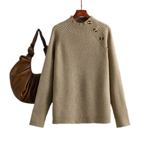 Semi - turtleneck solid color button design bottoming shirt top - Negative Apparel