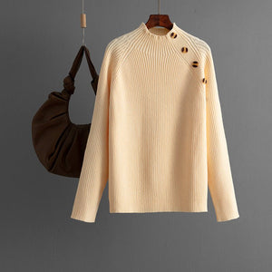 Semi - turtleneck solid color button design bottoming shirt top - Negative Apparel