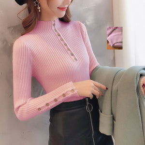 Semi - turtleneck sweater women's long - sleeved inner bottoming shirt autumn 2022 new pullover middle collar slim - fit button - up knitted sweater - Negative Apparel
