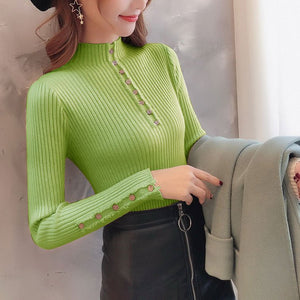 Semi - turtleneck sweater women's long - sleeved inner bottoming shirt autumn 2022 new pullover middle collar slim - fit button - up knitted sweater - Negative Apparel