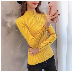 Semi - turtleneck sweater women's long - sleeved inner bottoming shirt autumn 2022 new pullover middle collar slim - fit button - up knitted sweater - Negative Apparel