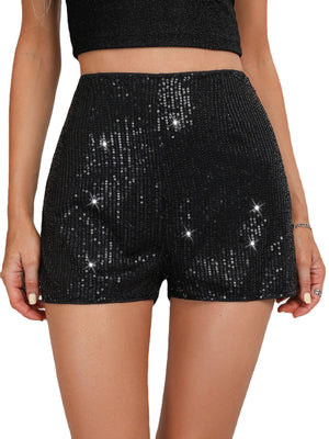 Sequin Slim Hot Shorts Solid Black Mid - Waist Sexy Straight Shorts - Negative Apparel