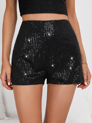 Sequin Slim Hot Shorts Solid Black Mid - Waist Sexy Straight Shorts - Negative Apparel