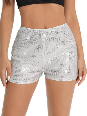 sequin solid mid - waist sexy straight shorts - Negative Apparel