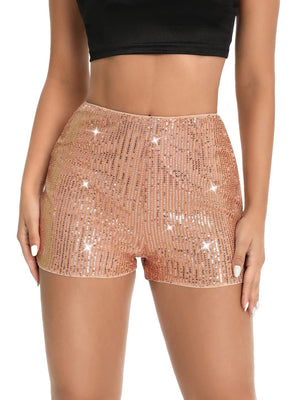 sequin solid mid - waist sexy straight shorts - Negative Apparel