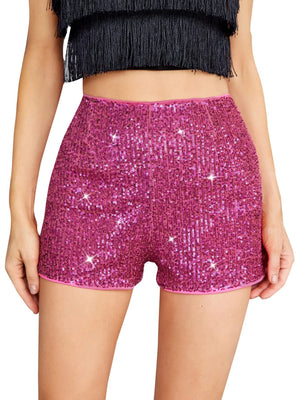 sequin solid mid - waist sexy straight shorts - Negative Apparel