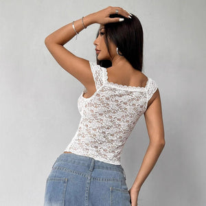 Sexy lace V - neck perspective slim short Spice Girl top women - Negative Apparel