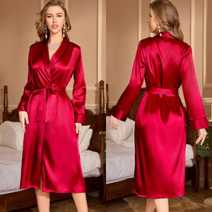 Sexy Pajama Robe Women's Ice Silk Long Sleeve Bridesmaid Morning Robe Bridal Wedding Robe Women's Hotel Yukata 22255 - Negative Apparel