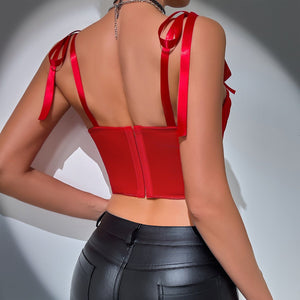 Sexy Ribbon Tie Fishbone Camisole - Negative Apparel