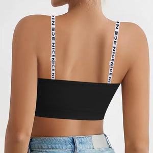 Sexy seamless letter shoulder strap tube top non - slip strip gathered outside wear European and American anti - light beautiful back inner underwear women - Negative Apparel