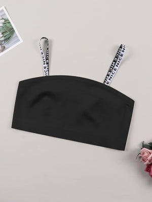 Sexy seamless letter shoulder strap tube top non - slip strip gathered outside wear European and American anti - light beautiful back inner underwear women - Negative Apparel