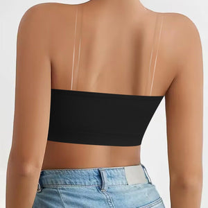Sexy seamless letter shoulder strap tube top non - slip strip gathered outside wear European and American anti - light beautiful back inner underwear women - Negative Apparel