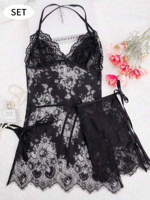 Sheer Lace Nightgown Lingerie Set - Negative Apparel