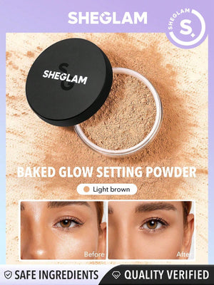 SHEGLAM Baked Glow Setting Powder-Cappuccino Oil Control Loose Setting Powder Translucent Pore-less Flawless Smooths Fine Lines Glowy Powder Black Friday Winter Powder - Negative Apparel