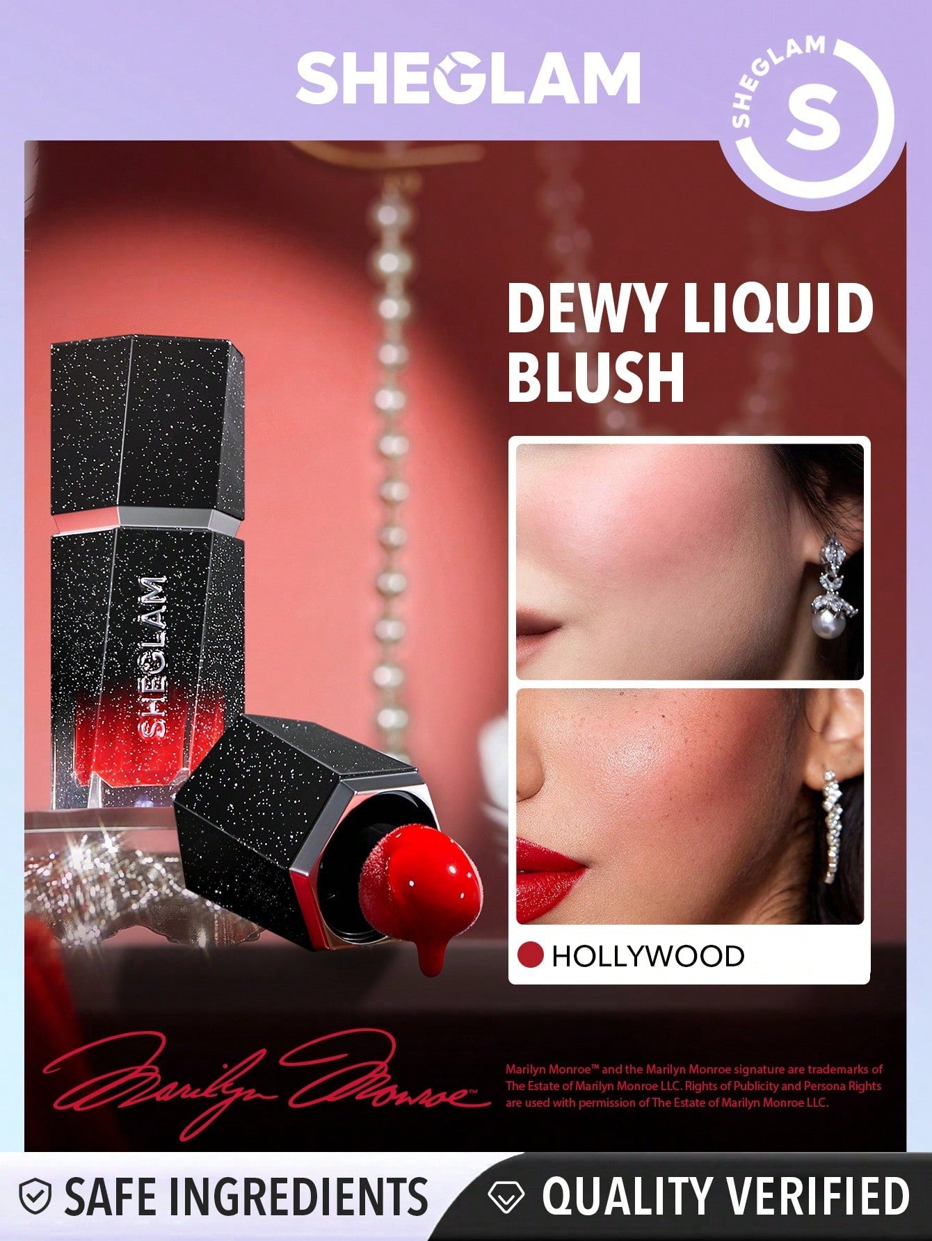 SHEGLAM Color Bloom Dewy Liquid Blush-Hollywood Liquid Blush Liquid Waterproof Long Lasting High Pigment Non-Fading Natural Lasting Glow Lightweight Face Makeup - Negative Apparel