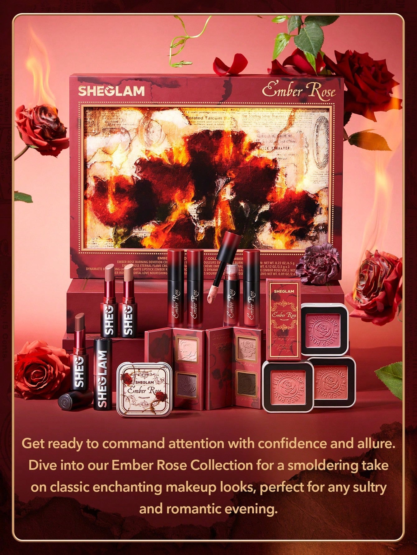 SHEGLAM Ember Rose Immortal Love Nourishing Lip Gloss - Pink Liquid Lipstick High Shine Finish Ultra Moisturizing Lip Glaze Luminous Shine Non-Sticky Li Makeup - Negative Apparel