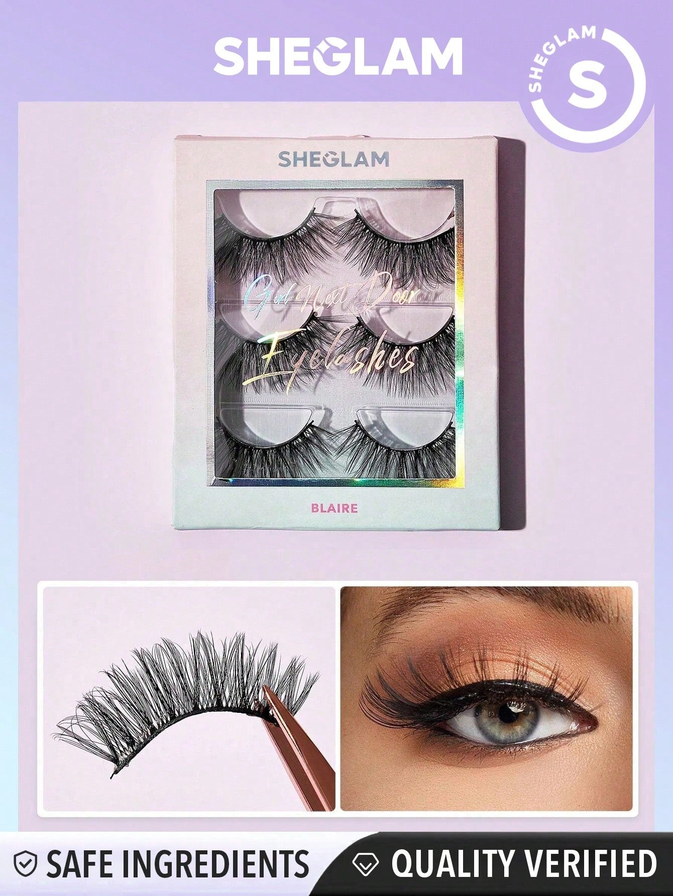 SHEGLAM Girl Next Door Natural False Eyelashes-Blaire 3 Pairs Cat Eye Lashes Lightweight Comfortable Tapered Fuller Longer Thicker False Eyelashes DIY Eyelash Extension Fake Eyelashes Goth Y2K Party Eyelashes - Negative Apparel
