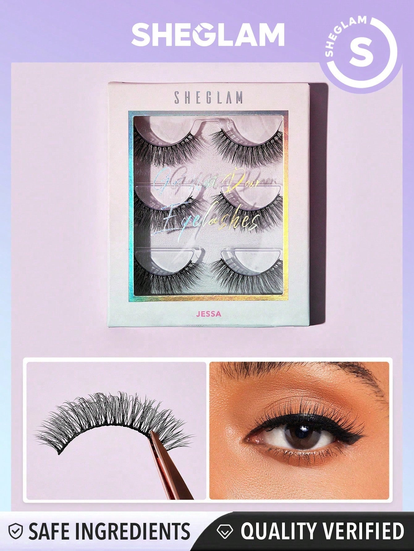 SHEGLAM Girl Next Door Natural False Eyelashes-Jessa 3 Pairs Fluffy Wispy Lightweight Comfortable Tapered Fuller Longer Thicker False Eyelashes DIY Eyelash Extension Natural Fake Eyelashes Y2K Party Eyelashes - Negative Apparel