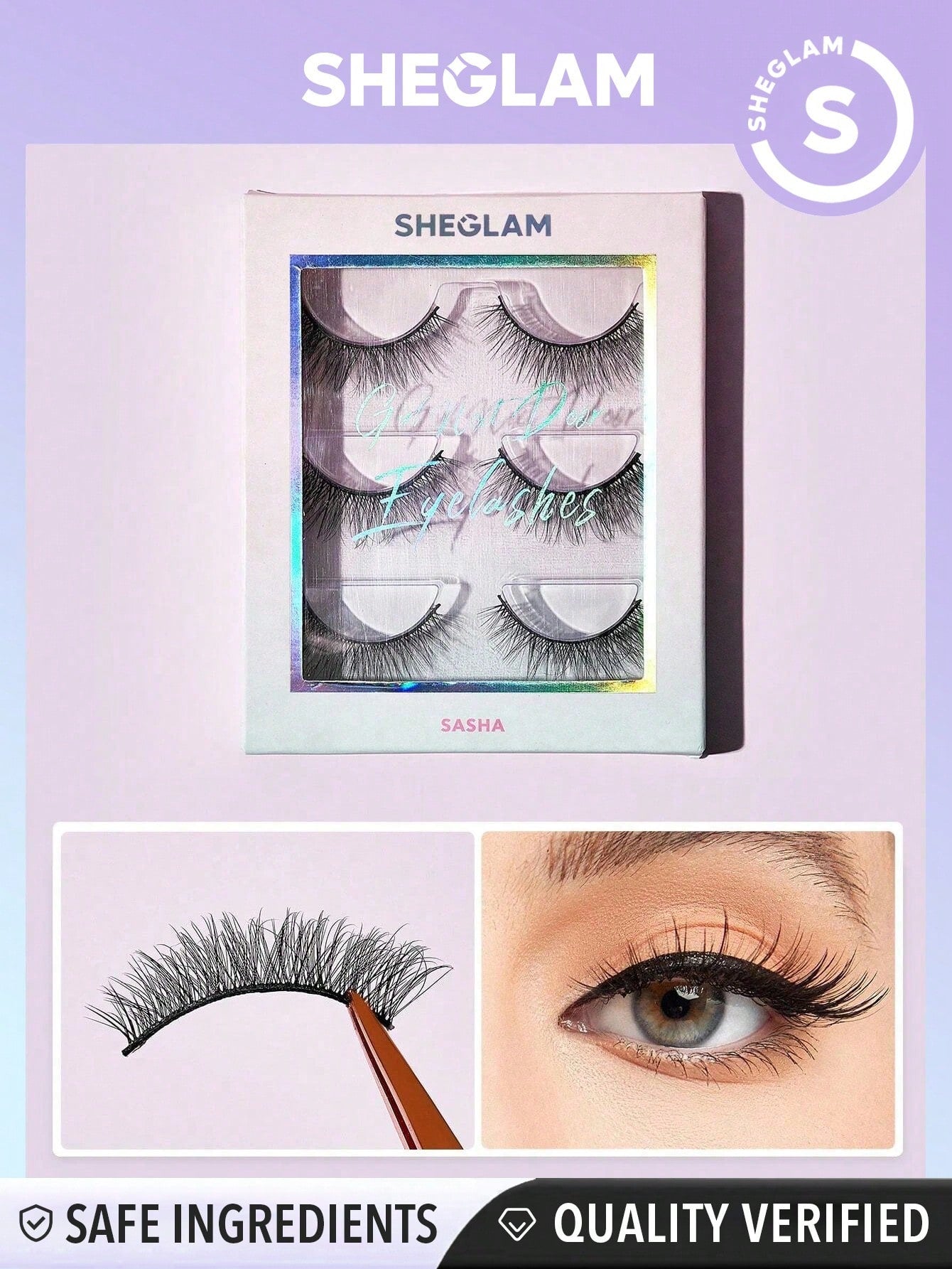 SHEGLAM Girl Next Door Natural False Eyelashes-Sasha 3 Pairs Extra Long Natural Lightweight Comfortable Tapered Fuller Longer Thicker False Eyelashes DIY Eyelash Extension Fake Eyelashes Y2K Party Eyelashes - Negative Apparel