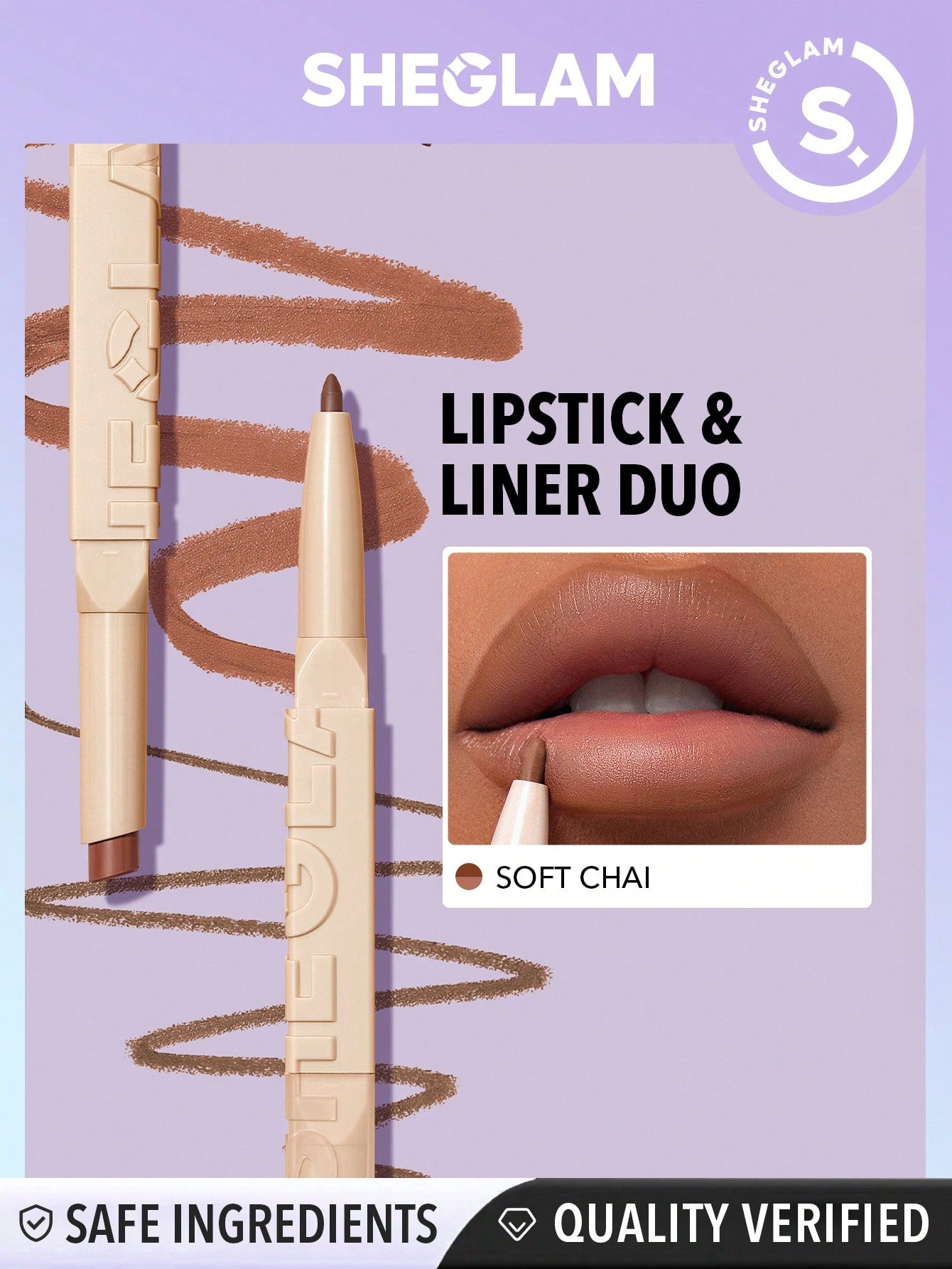 SHEGLAM Glam 101 Lipstick & Liner Duo-Soft Chai 2-In-1 Matte Dual-Ended Lip Liner Lipstick Pencil Highly Pigmented Long Lasting Smooth Easy To Wear Lip Makeup Black Friday Winter Pink Brown Lip Liner - Negative Apparel