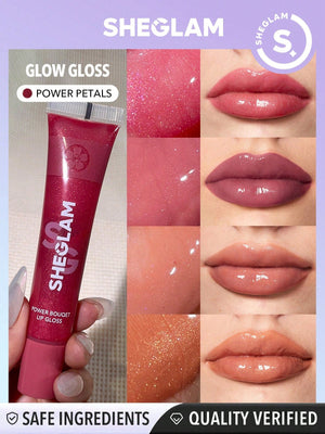 SHEGLAM Power Bouquet Lip Gloss -Power Petals Shiny Tinted Moisturizing Lip Gloss Plumping Non-Sticky Lip Oil Repairing Cherry Blossom Extract Lip Care - Negative Apparel