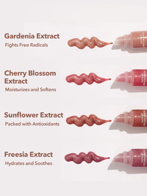 SHEGLAM Power Bouquet Lip Gloss -Power Petals Shiny Tinted Moisturizing Lip Gloss Plumping Non-Sticky Lip Oil Repairing Cherry Blossom Extract Lip Care - Negative Apparel